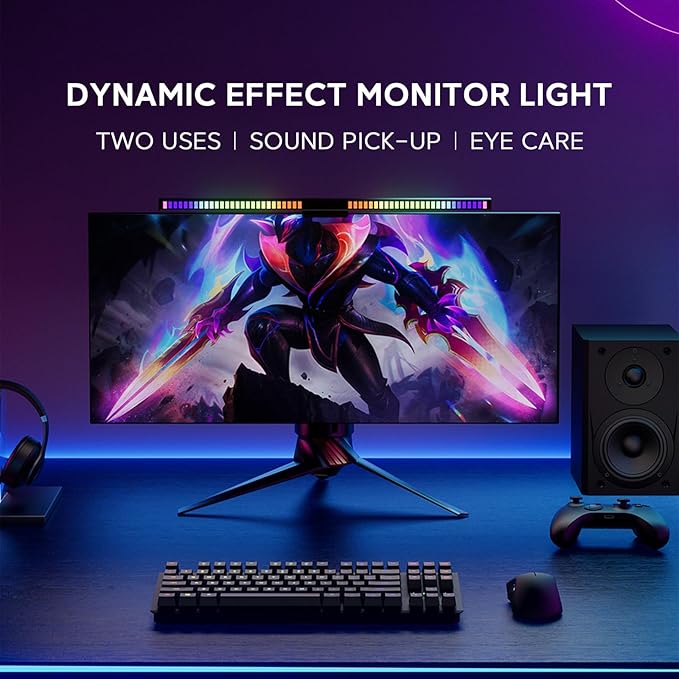 Sound Pickup Monitor Light Bar: Monitor Desk lamp RGB Dynamic Effect,Voice-Activated Music Rhythm Table Lamp,Creative Colorful LED Ambient Computer Light,Reduce Bluelight for Home Office/Gamer…