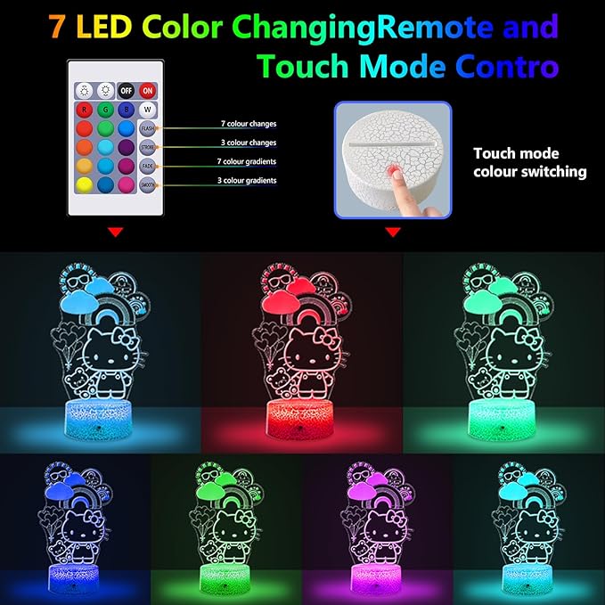 Kitty Night Light for Kids, Kitty Lamp Girl Cute Led Cat Night Light 16 Colors Dimmable Kitty Decor Lamp with Remote & Luminous Base, Bedroom Decoratio Gifts for Christmas Birthday Girls