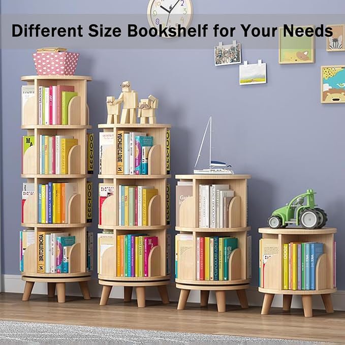 Gdrasuya10 4 Tier Rotating Bookshelf with Legs, Floor Standing Bookshelf Stackable Bookshelf Wood Bookcase Storage 360 Display Book Shelf for Living Room Bedroom