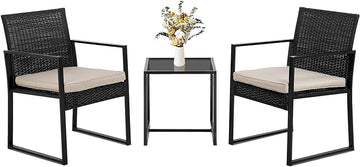FDW Wicker Patio Furniture 3 Piece Patio Set Chairs Bistro Set Outdoor Rattan Conversation Set for Backyard Porch Poolside Lawn