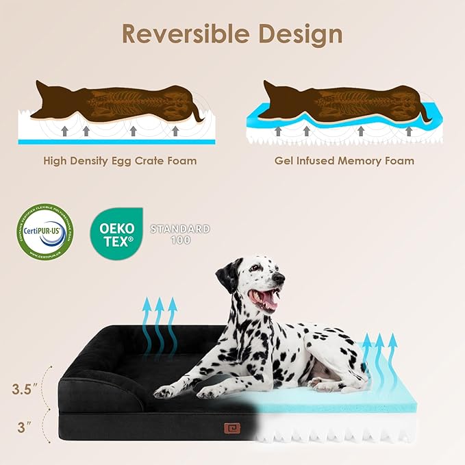 EHEYCIGA Orthopedic Dog Beds for Extra Large Dogs, Waterproof Memory Foam XXL Dog Bed with Sides, Non-Slip Bottom and Egg-Crate Foam Big Dog Couch Bed with Washable Removable Cover, Black
