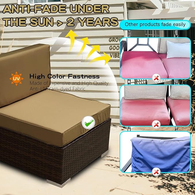 ClawsCover 9Pack Outdoor Seat and Back Cushions Replacement Covers Fit for 5 Pieces 4-Seater Wicker Rattan Patio Conversation Set Sectional Couch Furniture,Taupe-Include Covers Only(Small)
