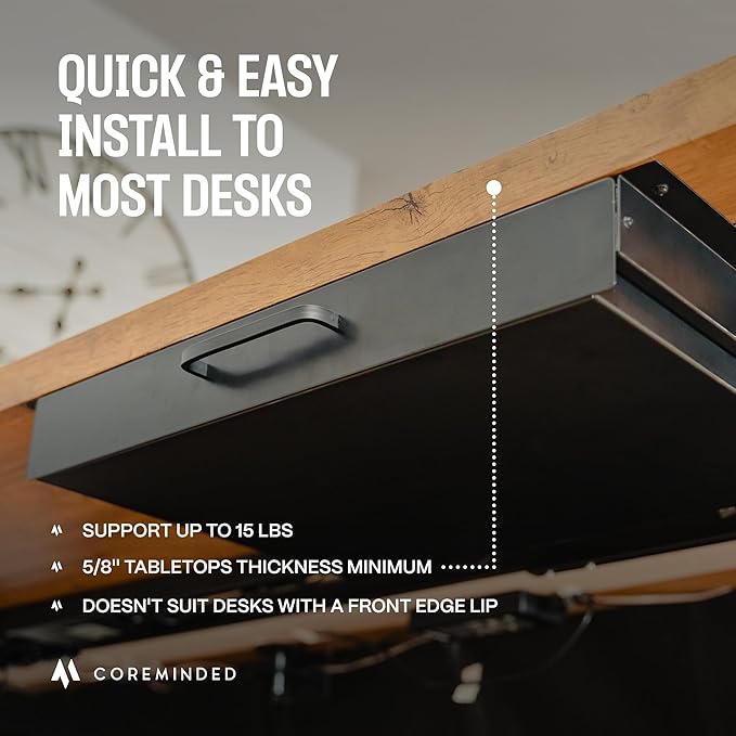 Under Desk Drawer For Desk, Standing Desk Drawer Attachment Under Desk Drawer Slide Out, Carbon Steel Office Drawers Under Desk Pull Out Undermount Drawer, Sliding Underdesk Drawer - 13*8*2.8 in
