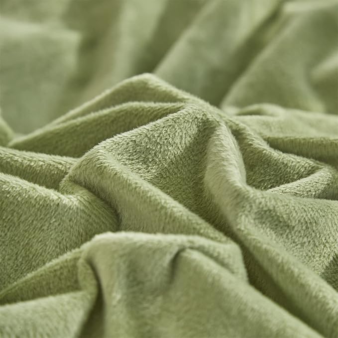 Wellboo Sage Green Velvet Comforter Sets Full Light Green Fluffy Bedding Solid Color Flannel Quilt Women Men Grass Green Comforters Micromink Sherpa Fuzzy Warm Bed Girls Boys Dorm Plush Bedding Soft