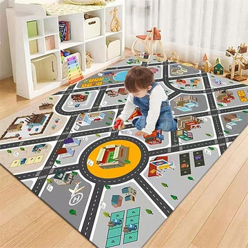 Kids Rug Play Mat Great for Playing with Cars and Toys,Educational Kid Road and Traffic City Life Carpet,Children Baby Fun Throw Rug for Bedroom Play Room,24X35Inch/60X90CM