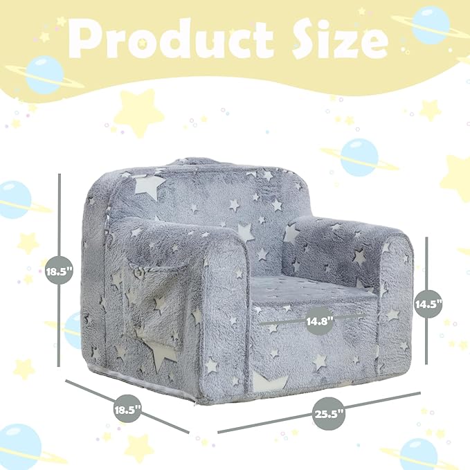 Comfy Toddler Chair Kids Chair,Toddler Foam Chair,Kids Armchair Toddler Couch Baby Kids Sofa Reading Chair with Glow in The Dark(Glow Star)