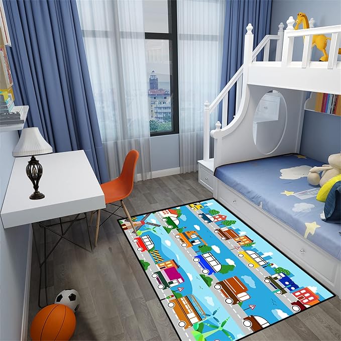 Car Carpet for Kids Kids Rugs for Playroom Car Track Rug Road Rug for Kids Car Play Rug Road Carpet for Toy Cars Car Track Rugs for Boys Car Rug for Boys Room 3'×4'