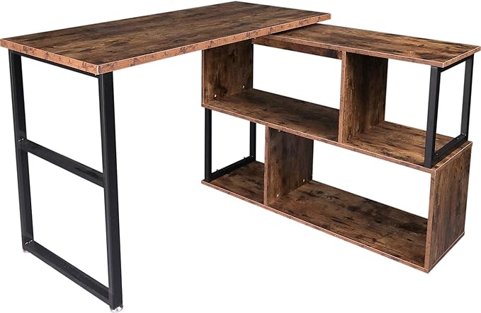 Tektalk Rotatable Corner Table Retro Desk Corner Computer Desk PC Laptop Study Table Workstation Home Office