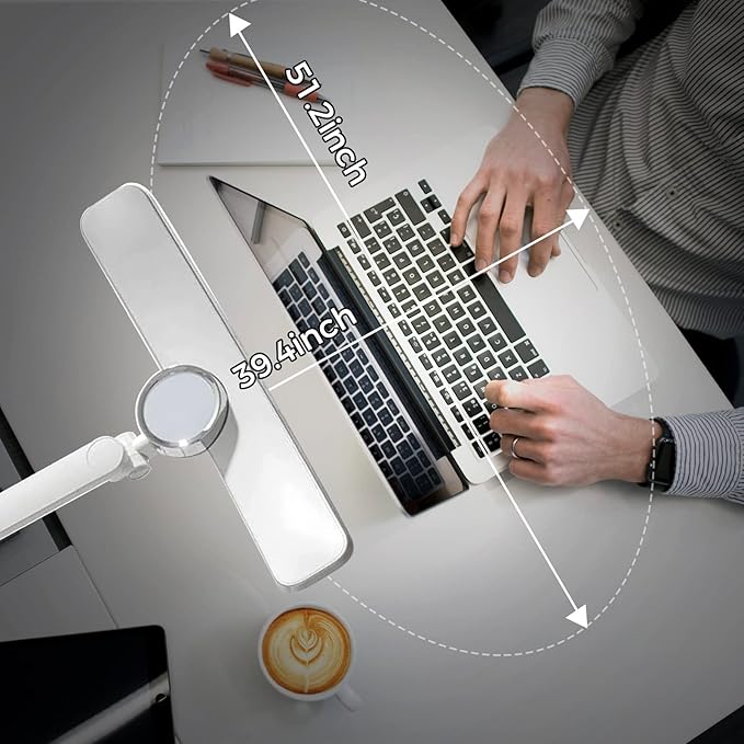 Eye-Care eReading Desk Lamp/Table Lamp/Task Lamp/Swing Arm Lamp: Auto-Dimming, CRI 97, Adjustable Temperatures, 51” Wide Illumination Desk Light for Home Office, Bedroom, Living Room