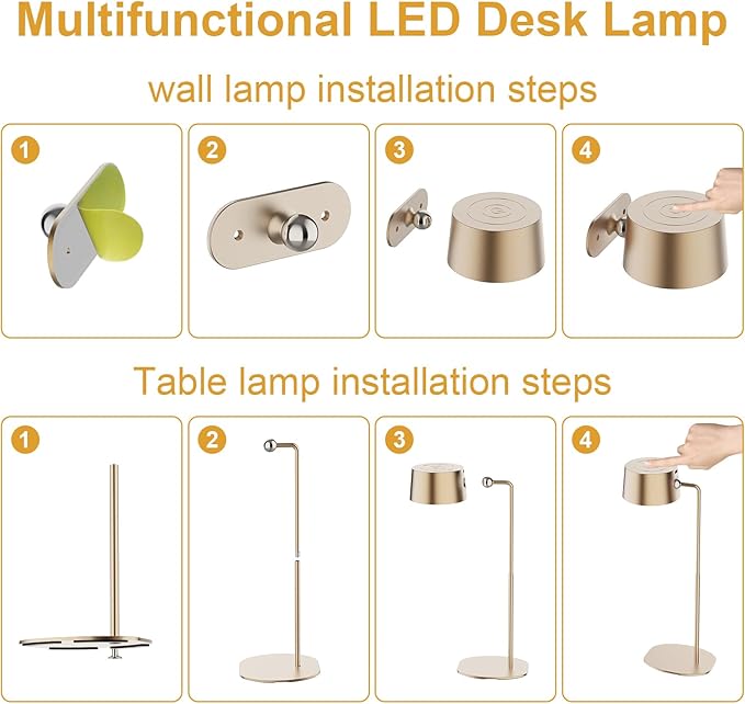 ZAYAZ LED Wall Sconces, LED Wall Mounted Lamps, LED Reading Lights for Bedroom, Wireless Lamp with 360° Rotate Magnetic Ball with FreeGift Desk Lamp Bracket for Table Lamps(Rose Gold)