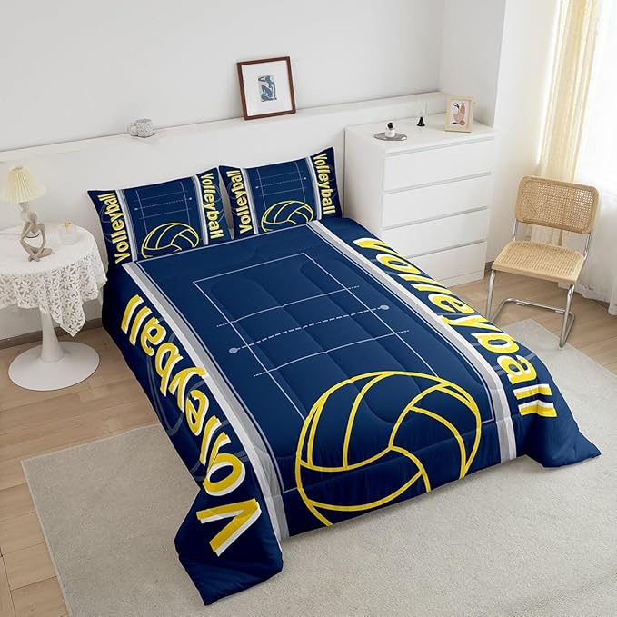 Feelyou Volleyball Bedding Set Twin Size Sports Game Comforter Set for Kids Boys Girls Decor Volleyball Player Comforter Microfiber Sports Gaming Duvet Set Bedroom Quilt Set