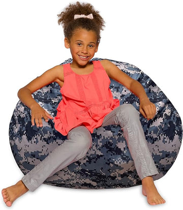 Posh Creations Bean Bag Chair for Kids, Teens, and Adults Includes Removable and Machine Washable Cover, Soft Nylon - Camo Digital, 38in - Large