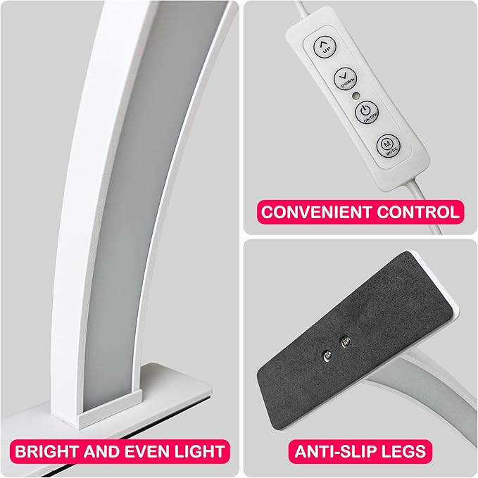 Half-Moon Nail Desk Lamp for Professionals, 3360 Lumen Led Light for Nails, Perfect Led Manicure Desk Lamp | Tattoo Light | Lash Tech Light | Manicure Light Led (White) (Button Control)
