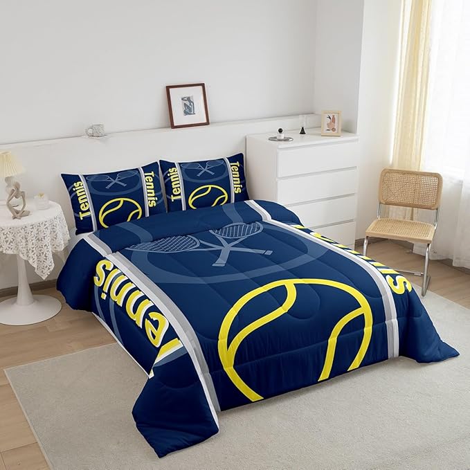Feelyou Kids Tennis Comforter Set Twin Size Tennis Sports Bedding Set for Boys Girls Teens Bedroom Decor Tennis Gaming Comforter Women Men Tennis Lovers Duvet Set with 1 Pillow Case