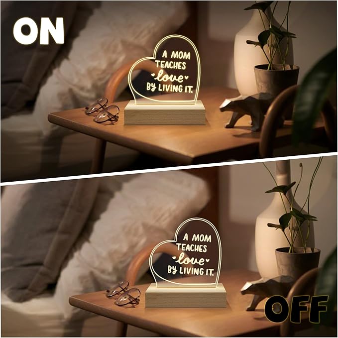 Wood LED Display Base with Acrylic Sheet, Mom Gifts from Daughter Son Led Acrylic Light Base Wood Display LED Stand