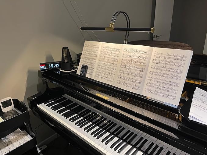 Cocoweb 22" LED Grand Piano Light in Black with Satin Nickel Accents with Dimmer Clip