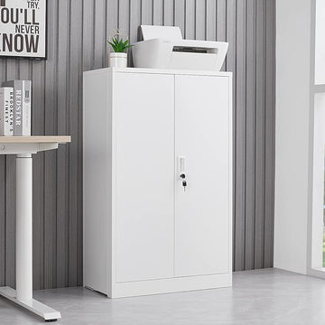41.97" Metal Storage Doors and Adjustable Shelf,Folding Filing Cabinets w/Solid Steel Tube Locking Shaft,for Home Office,School,Garage,White