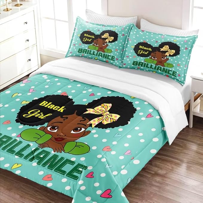 Black Girl Comforter Set Full for Kids Teens Youth,Black Girl Magic Bedding Set,African American Girl Inspirational Quotes Comforter Set,Black Princess Bed Bedroom Set