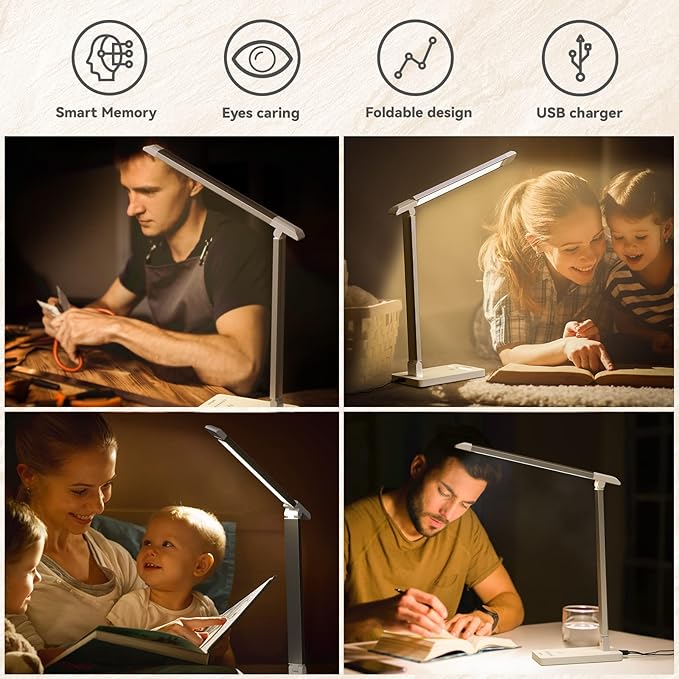 LED Desk Lamp with USB Port: Eye-Caring Office Desk Lamp with USB Charging Port 6-Level Brightness 5 Color Modes Touch Control Dimmable Portable Desk Light for College Dorm Room Home Office