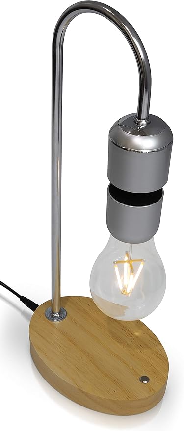 Magnetic Levitating Bulb Lamp - Cool Floating Lamps for Office and Home Decor -Magnetic Levitation Night Light, 6.3” x 4.3” x 14.4”, Chrome/Silver