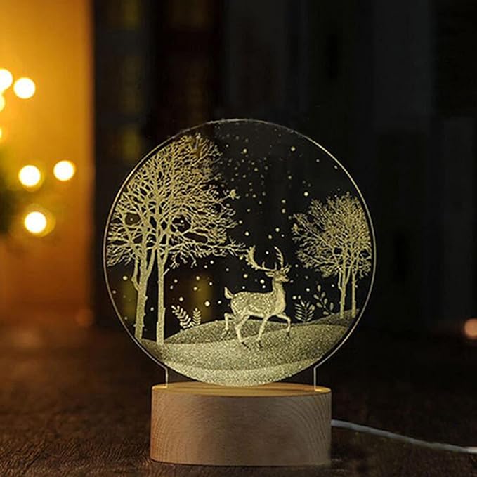 2Pcs 4" Round Wood LED Display Base, Warm Color Wooden Lighted Base Stand for Crystal Glass Resin Art, Acrylic and Plexiglass