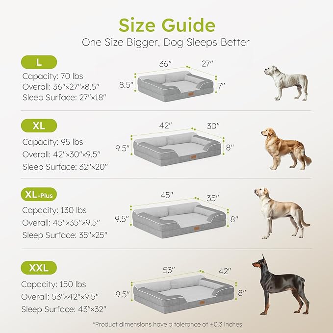 XXL Dog Bed for Large Dogs, Orthopedic Gel Memory Foam, Waterproof, 53" Dutch Velvet Sofa Bed, Light Gray