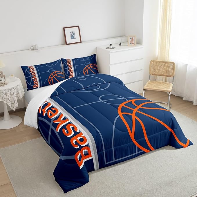 Feelyou Basketball Bedding Set King Size Gaming Sports Comforter Set for Kids Boys Girls Decor Ball Games Comforter Basketball Lover Duvet Set Bedroom Quilt Set