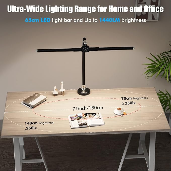 Megainvo LED Desk Lamp with Clamp, 24W Desk Light w/Timer & USB Charging for Home Office, Eye-Care Desk Lamps 5 Color Modes Stepless Dimming Adjustable Table Light for Monitor Work Study Reading