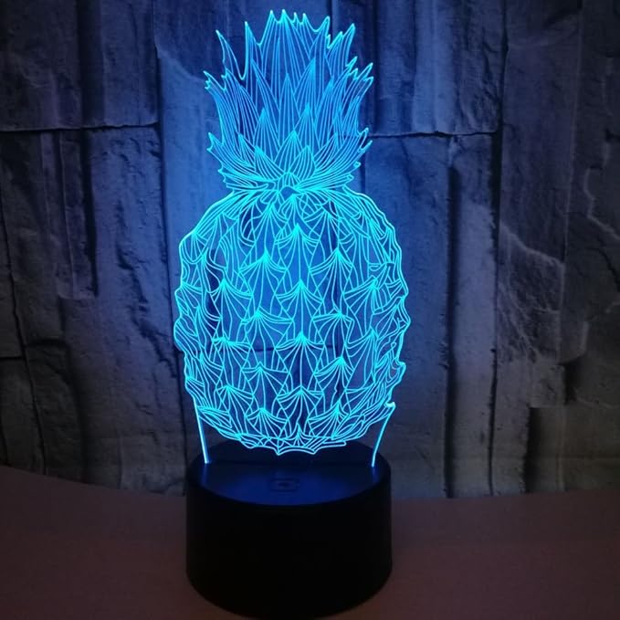 I Love Pineapple 3D Bedside Lamp for Decors - 7 Colors Fruit Pineapple Table lamp Acrylic Crystal Panel 3D Pineapple Decorative Arts Lamp for Bars Stores