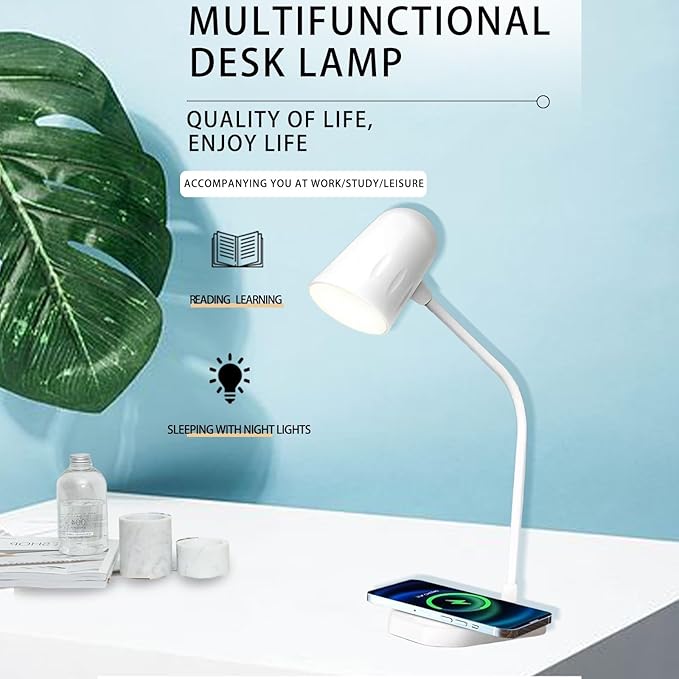 Led desk lamp with wireless charger, Bluetooth Speaker, Dimmable Table Lamp with 3 Lighting Mode, Touch Control, USB Charging Port Desk Light for Home Office Dorm Reading Work Study ( Color : White )