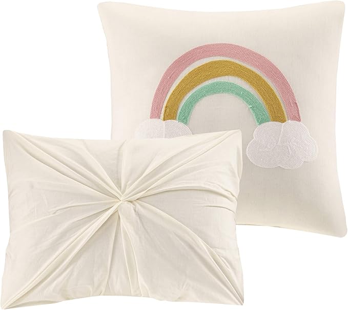 Callie Cotton Jacquard Weave Colorful Pom Pom Kids Comforter sets, Down Alternative Shabby Chic All Season Girls Bedding, Bedroom Decor, Twin/Twin XL, Multi 4 Piece