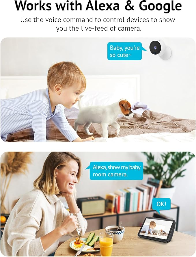 LaView 5MP 3K Cameras for Home Security Indoor,Home Security Camera for Baby/Elder/Pet/Nanny,Baby Cam Starlight Sensor Color Night Vision,US Cloud Service,Compatible with Alexa