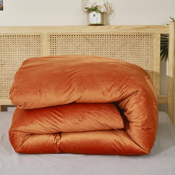 Burnt Orange Color Velvet Comforter Set Cal King Solid Rust Color Flannel Velvet Bedding Comforter Set All Caramel Colour 3 PCs Shaggy Soft Warm and Durable Flannel Blanket Cal King