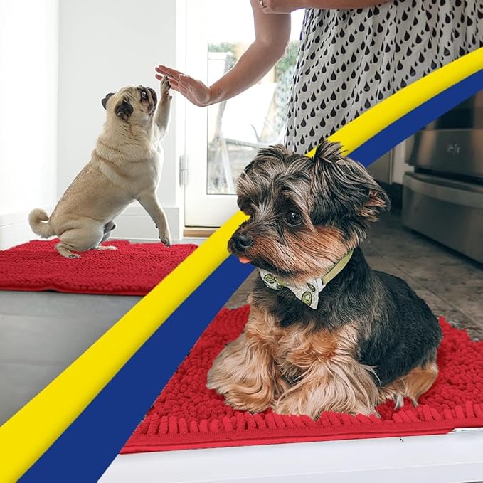 Muddy Mat® Shown on TV – Super Absorbent Microfiber Dog Door Mat for Muddy Paws, Non-Slip Washable Pet Rug, Quick Dry Chenille Entryway Carpet, Machine Washable Indoor Outdoor mat, Red 30"x19"