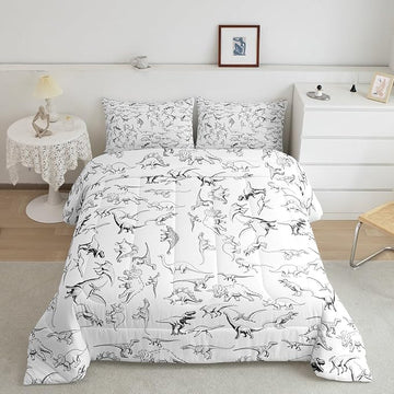 Feelyou Dinosaur Bedding Set King Size 3D Digital Print Comforter Set for Kids Boys Girls Decor Jungle Dino Comforter Wild Animal Black and White Duvet Set Bedroom Quilt Set