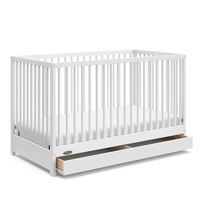 Graco Teddi 5-in-1 Convertible Crib with Drawer (White) – GREENGUARD Gold Certified, Crib with Drawer Combo, Full-Size Nursery Storage Drawer, Converts to Toddler Bed, Daybed and Full-Size Bed