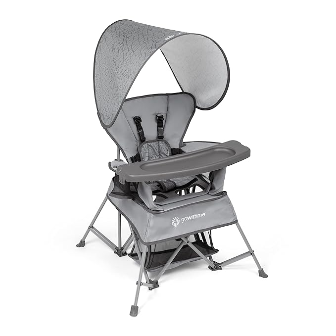 Baby Delight Go with Me Venture Portable Chair | Indoor and Outdoor | Sun Canopy | 3 Child Growth Stages | Elephant Grey