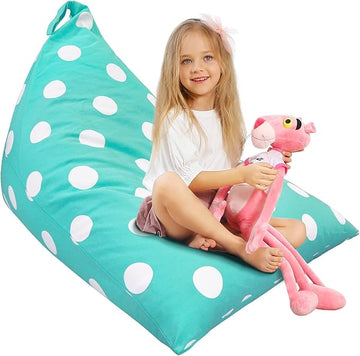 Aubliss Stuffed Animal Storage Bean Bag Chair Cover, 50"x 35" Extra Large Bean Bags for Kids & Adults, Beanbag Toy Storage for Boys Girls - Premium Cotton Canvas Aqua Dot