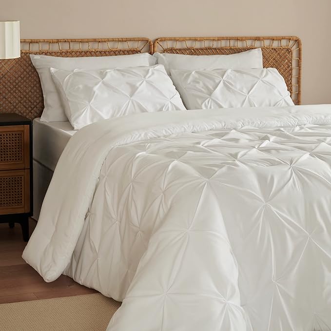 Bedsure California King Comforter Set - Cal King Bed Set 7 Pieces, Pinch Pleat Ivory Cali King Bedding Set with Comforter, Sheets, Pillowcases & Shams
