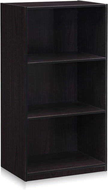 Furinno Basic 3-Tier Bookcase Storage Shelves, Dark Walnut