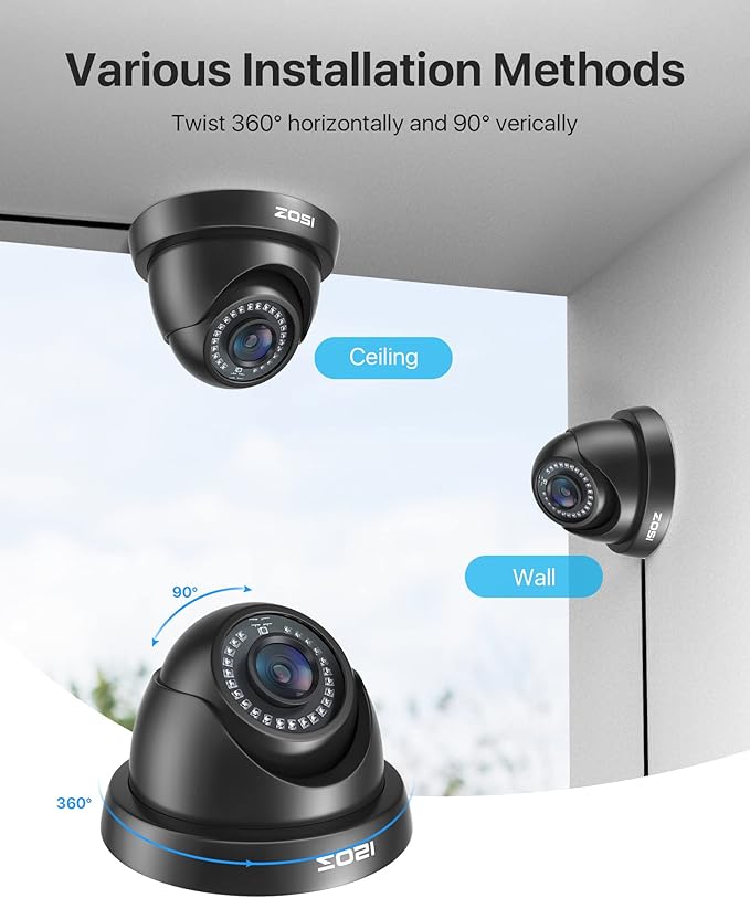 ZOSI 1080P HD Security Camera Indoor Outdoor,1920TVL 2.0MP 4-in-1 HD TVI/CVI/AHD/CVBS CCTV Camera,Weatherproof,80ft IR Night Vision,for 960H,720P,1080P,5MP,4K Analog Home Surveillance DVR System
