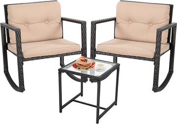 FDW Wicker Patio Furniture Outdoor Bistro Set, Rocking Chair, 3 Piece, Rattan Conversation Set for Backyard Porch Poolside Lawn with Coffee Table,Black