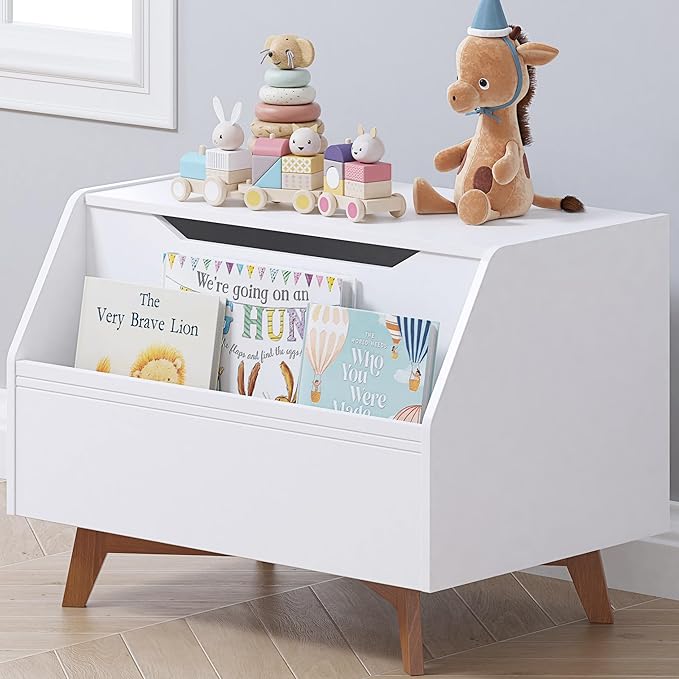 UTEX Kids Toy Box, Wooden Toy Chest, Kids Storage Organizer Bench with Front Book Storage Area for Boys and Girls, Children's Furniture, White