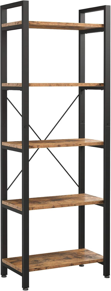 IRONCK Bookshelf 5-Tier Ladder Shelf 110lbs/shelf Vintage Industrial Style Bookcase for Home Decor, Office Decor