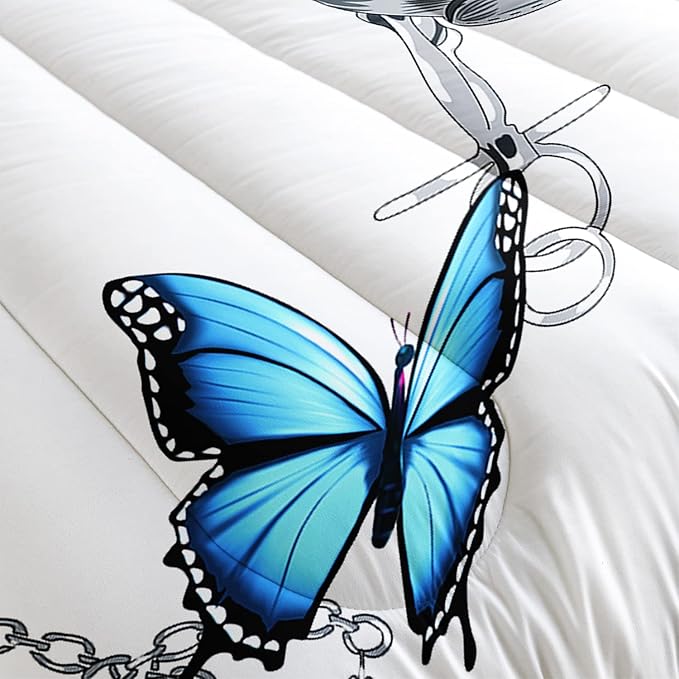 CVHOUSE Butterfly Bedding Set,Butterfly Comforter Full,Butterfly Comforter Set for Girls Kids Teens,Butterflies Quilt Set with 1 Comforter and 2 Pillow Cases- 3 Piece
