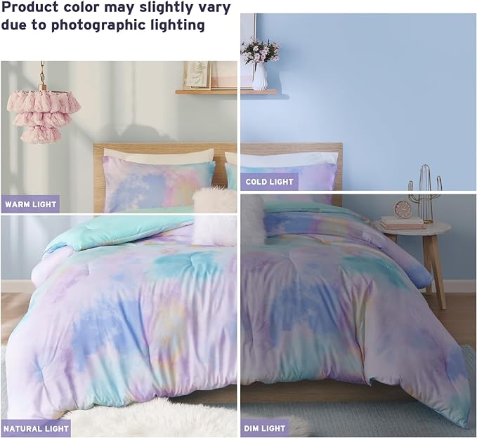 Intelligent Design King Size Comforter Set, Watercolor Queen Bedding Sets, Tie Dye Comforter Set for Teen Girl & Boys, 4 Pieces Cassiopeia Comforter, Sham, Throw Pillow King/Cal King Pink/Blue
