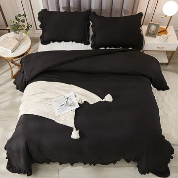 Andency Black King Size Comforter Set, 3 Pieces Farmhouse Shabby Chic Bedding Comforters & Sets, Soft Fluffy Lightweight All Season Down Alternative Bed Blanket Set