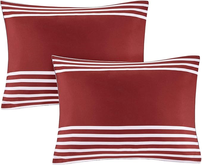 Comfort Spaces Twin XL Comforter Sets with Sheets - Bed in a Bag 6 Pieces Teen Bedding Sets Twin XL, Red and Grey Stripes Bedding Twin XL, College Twin XL Bed Set with 2 Side Pockets Bedroom Organizer