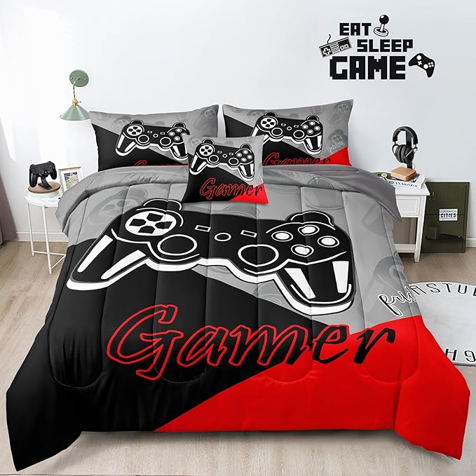 5 Pieces Gaming Bedding Set Twin Size for Boys Gamer Comforter Set for Boys Girls Kids Teens 5 Piece Bed in A Bag Video Game Bedding for Gamer Room Decorative Twin08