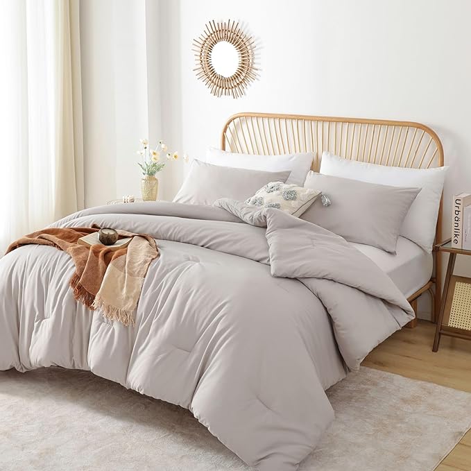 ROSGONIA Twin Comforter for College Girls Boys Linen Grey,1 Gray Comforter & 1 Pillowcase All Season Kids Comforter Sets Lightweight Dorm Bedding